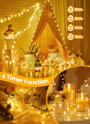 Minetom Fairy Lights with Remote, 66 Feet 200 Led Firefly String Lights Plug in for Bedroom Home Wall Ceiling Christmas Tree Wreath Craft Wedding Party Indoor Outdoor Decoration, Warm White - Image 4