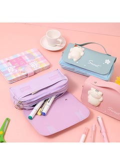 Sorandy Large Capacity Pencil Case 3 Compartment Pouch Pen Bag Students Stationery Pouch Pencil Holder Desk Organizer With Double Zipper For School Teen Girl Boy Men Women Purple Blue  - Image 3