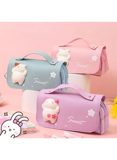 Sorandy Large Capacity Pencil Case 3 Compartment Pouch Pen Bag Students Stationery Pouch Pencil Holder Desk Organizer With Double Zipper For School Teen Girl Boy Men Women Purple Blue  - Image 2