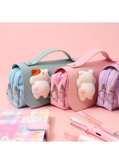 Sorandy Large Capacity Pencil Case 3 Compartment Pouch Pen Bag Students Stationery Pouch Pencil Holder Desk Organizer With Double Zipper For School Teen Girl Boy Men Women Purple Blue  - Image 5