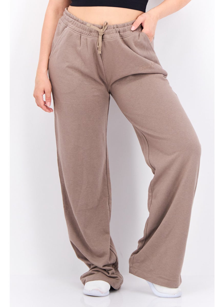 Juicy Couture Women Regular Fit Embroidered Logo Palazo Pant, Brown  - Image 1
