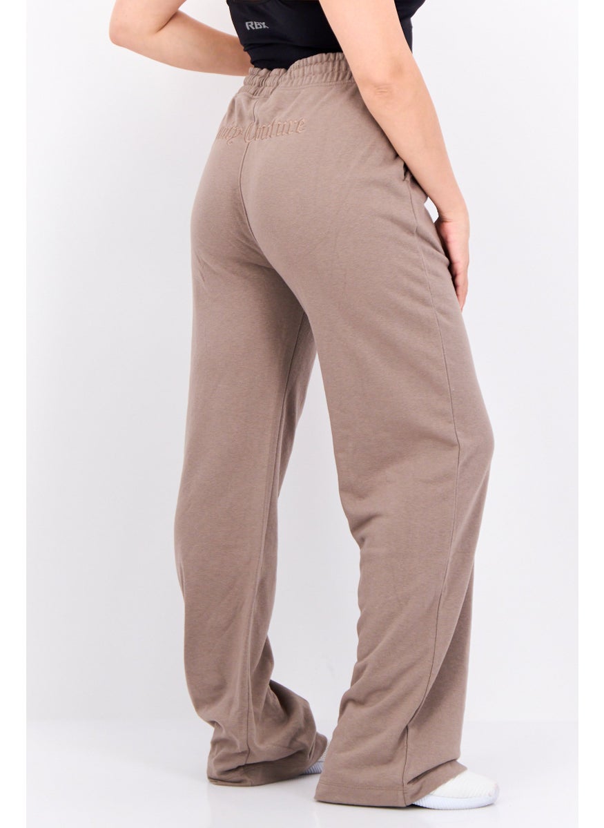 Juicy Couture Women Regular Fit Embroidered Logo Palazo Pant, Brown  - Image 3