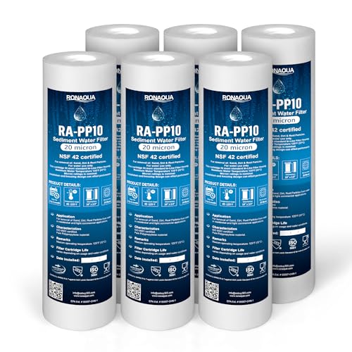 Ronaqua 20 Micron Sediment Water Filter Cartridge 10"x2.5", NSF Certified, 4-Layer Filtration for any 10-inch RO Units & Whole House Systems, Compatible with Culligan P5, AP110, WHKF-GD05, 6 Pack - Image 2
