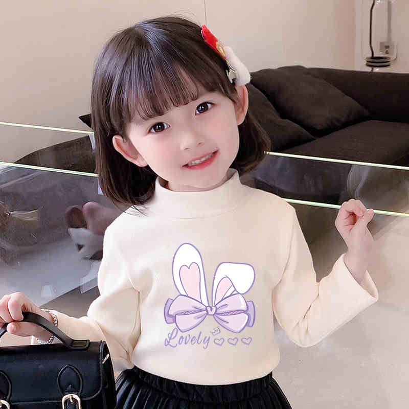 Y2074# Children Girls Velvet Long Sleeve T-Shirt Autumn New Cartoon Printing Loose Casual Joker T-Shirt Top - Image 1