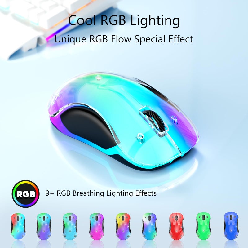memzuoix 2.4G Wireless Mouse with Customizable Cover & 9-Color LED - Rechargeable Ergonomic, 1200 DPI, 5 Buttons, USB Receiver for PC/Mac - White - Image 2