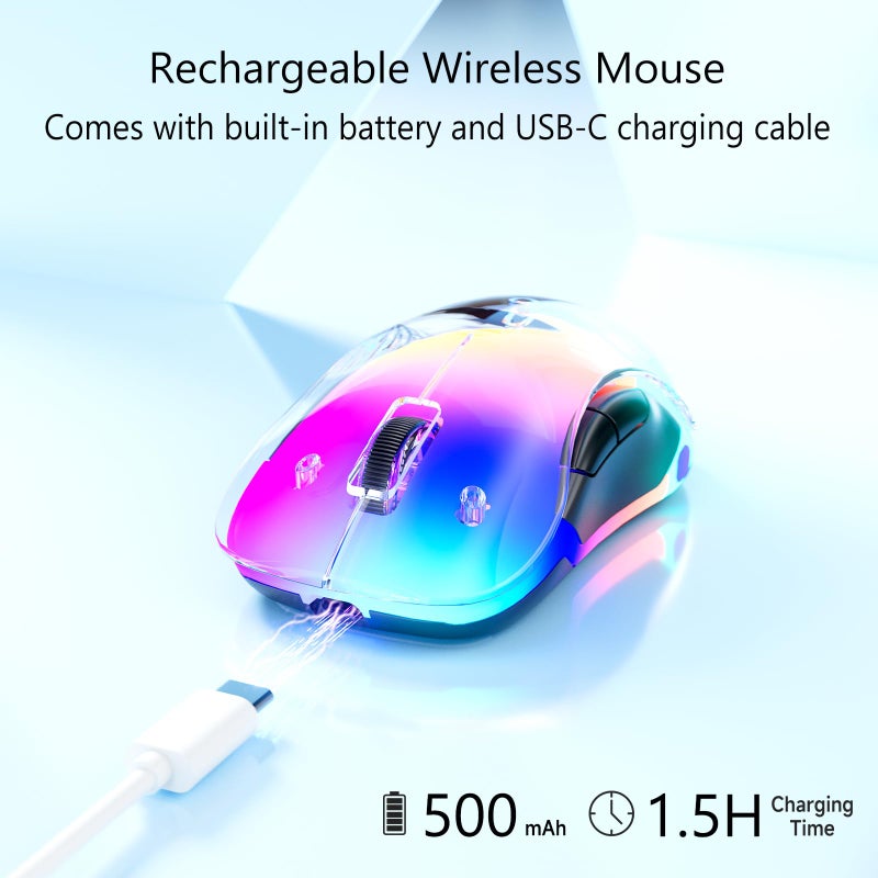 memzuoix 2.4G Wireless Mouse with Customizable Cover & 9-Color LED - Rechargeable Ergonomic, 1200 DPI, 5 Buttons, USB Receiver for PC/Mac - White - Image 4