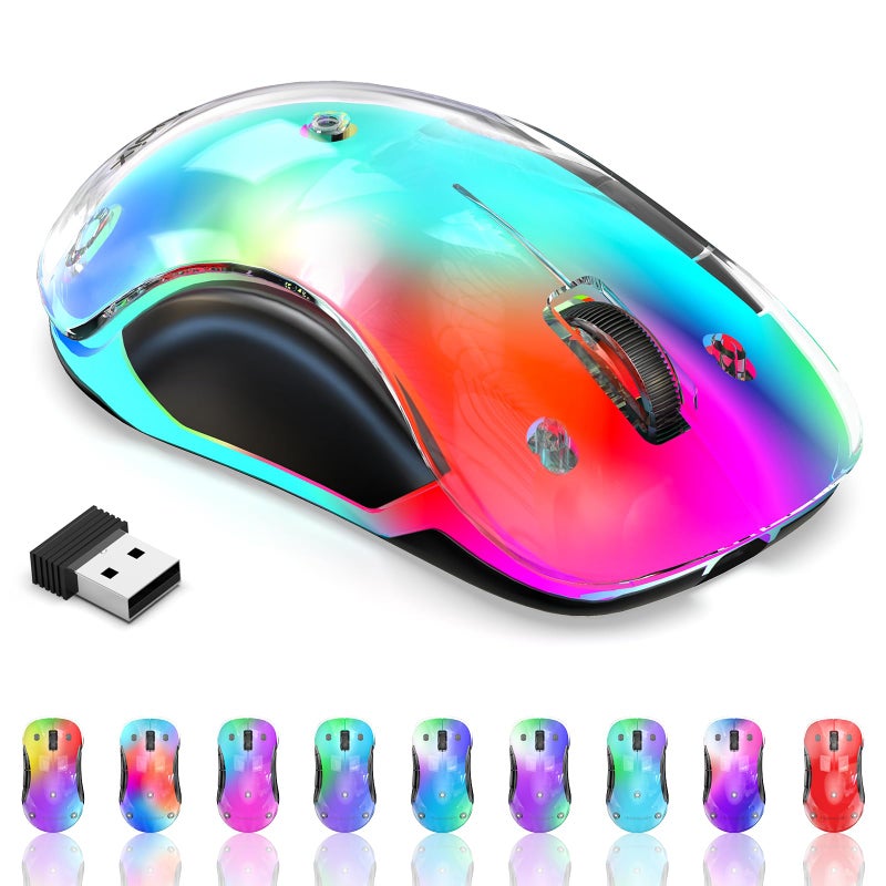 memzuoix 2.4G Wireless Mouse with Customizable Cover & 9-Color LED - Rechargeable Ergonomic, 1200 DPI, 5 Buttons, USB Receiver for PC/Mac - White - Image 1