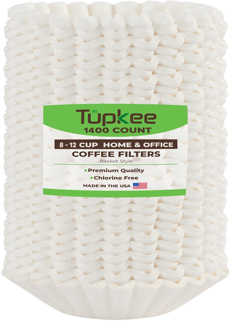 Tupkee Coffee Filters 8-12 Cups - 1400 Count, Basket Style, White Paper, Chlorine Free Coffee Filter, Made in the USA - Image 1