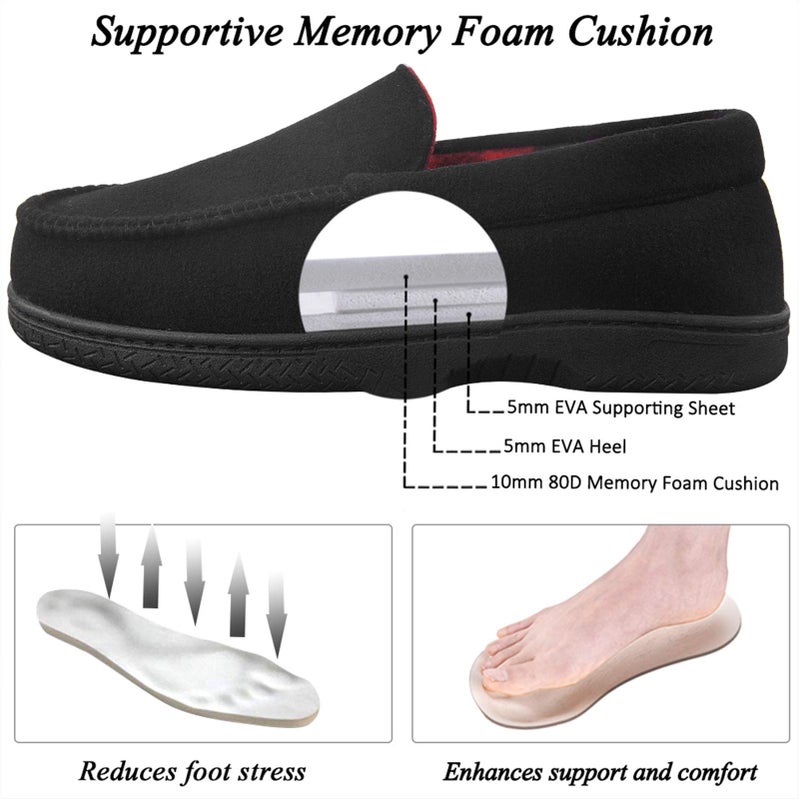 DL Men's Memory Foam Moccasin Slippers Breathable Moccasin Slippers Micro Wool House Shoes Anti-Slip Sole Indoor Outdoor, Black, 10 - Image 4