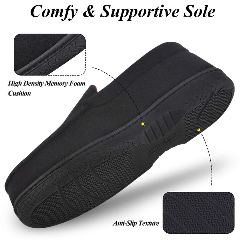 DL Men's Memory Foam Moccasin Slippers Breathable Moccasin Slippers Micro Wool House Shoes Anti-Slip Sole Indoor Outdoor, Black, 10 - Image 5