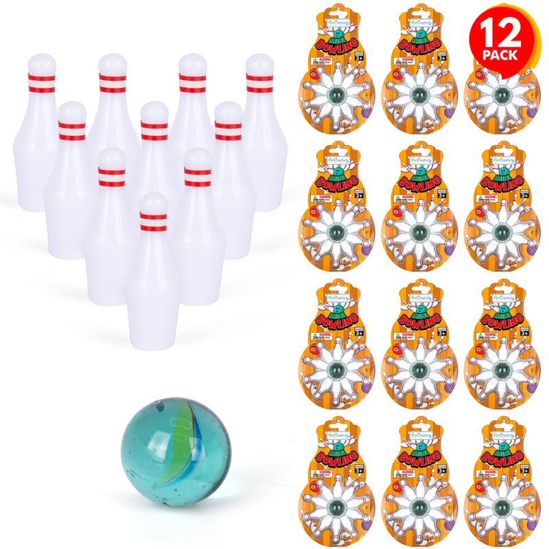 ArtCreativity Bowling Party Favors Pack of 12 Each Set Includes 10 Miniature Pins and 1 Marble Ball Mini Bowling Set Mini Games for Kids and Adults Fun Desk Toys - Image 2