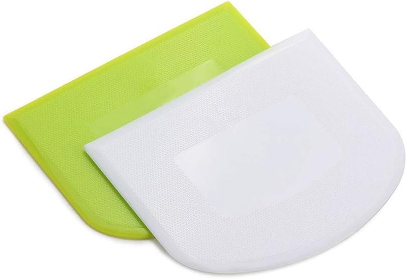 lasenersm 2 Pieces Dough Scraper Bowl Food-safe Plastic Dough Cutter Flexible Bench Multipurpose Food Scrappers for Bread Dough Cake Fondant Icing, White, Green - Image 2