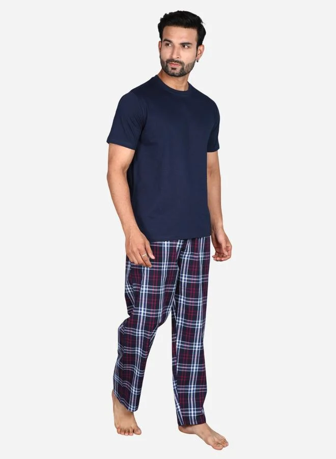 victor and jane Victor and Jane Solid Short Sleeve T-Shirt and Checked Pyjama Set