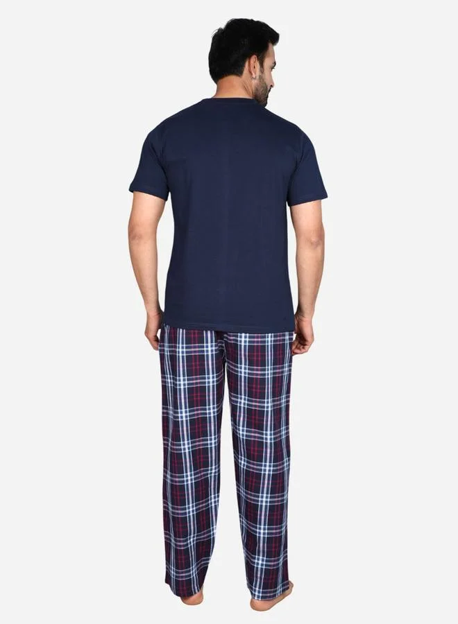 victor and jane Victor and Jane Solid Short Sleeve T-Shirt and Checked Pyjama Set