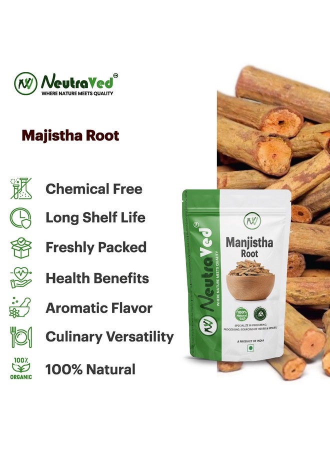 NeutraVed Manjistha Root - 100g, Organic Indian Madder, for Eating also Face and Hair Care, Skin - Ayurvedic Herbs for Men and Women, Packed Clean in Stand-Up Zipper Bag - 100g - Image 3