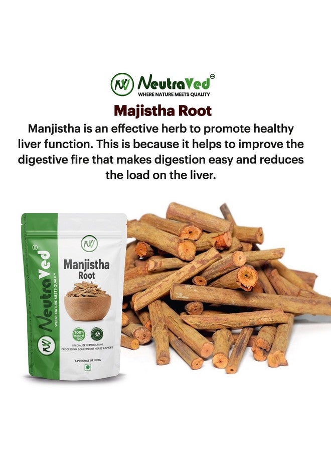NeutraVed Manjistha Root - 100g, Organic Indian Madder, for Eating also Face and Hair Care, Skin - Ayurvedic Herbs for Men and Women, Packed Clean in Stand-Up Zipper Bag - 100g - Image 2