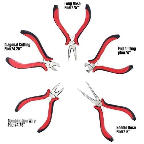 NORTOOLS Mini Pliers Set 5 PCS Jewelry Plier Includes Long Nose,Wire Plier,pointed nose, Pliers with Grip Cutting Tools Set for DIY & Jewelry Making Supplies Repair - Image 4