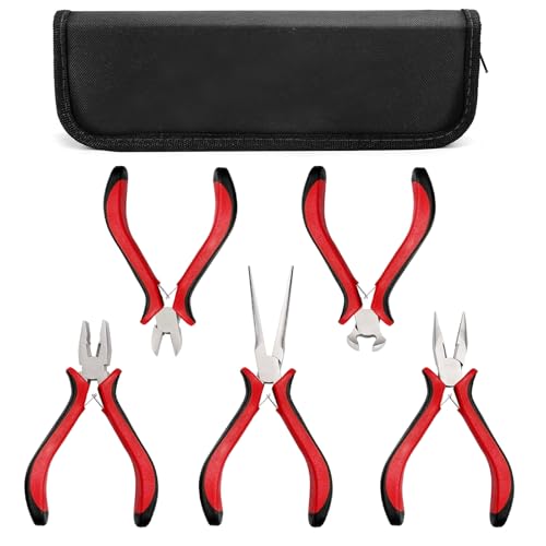 NORTOOLS Mini Pliers Set 5 PCS Jewelry Plier Includes Long Nose,Wire Plier,pointed nose, Pliers with Grip Cutting Tools Set for DIY & Jewelry Making Supplies Repair - Image 1