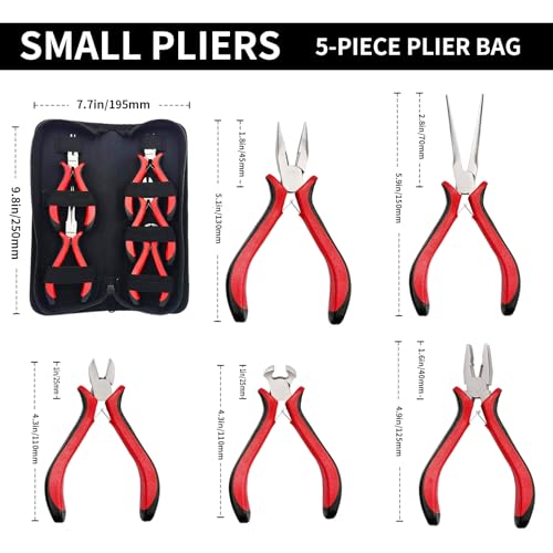 NORTOOLS Mini Pliers Set 5 PCS Jewelry Plier Includes Long Nose,Wire Plier,pointed nose, Pliers with Grip Cutting Tools Set for DIY & Jewelry Making Supplies Repair - Image 2