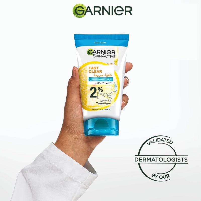 garnier Skinactive Fast Clear 3-in-1 Face Wash, For Acne Prone Skin, with Salicylic Acid and Vitamin C, 50ml - Image 2