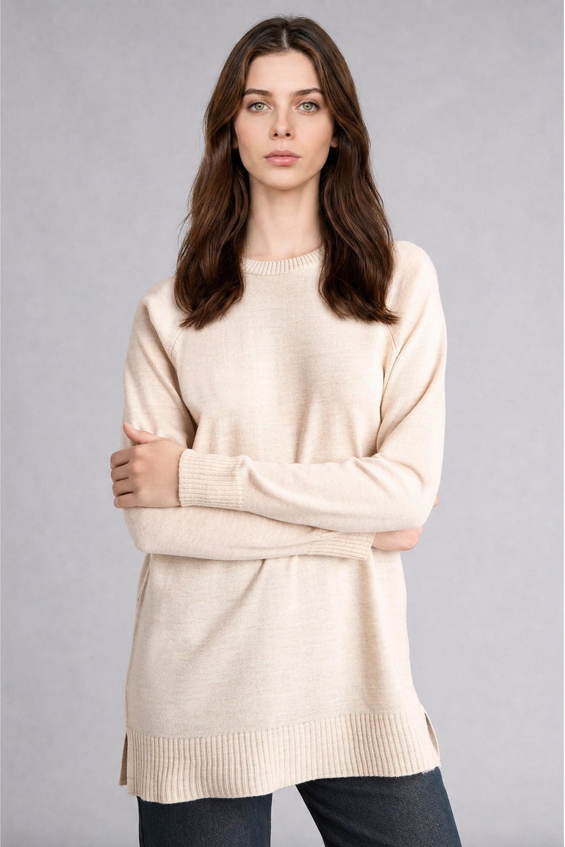 DeFacto Beige Woman Regular Fit Crew Neck Knit Tunic Casual - Image 1