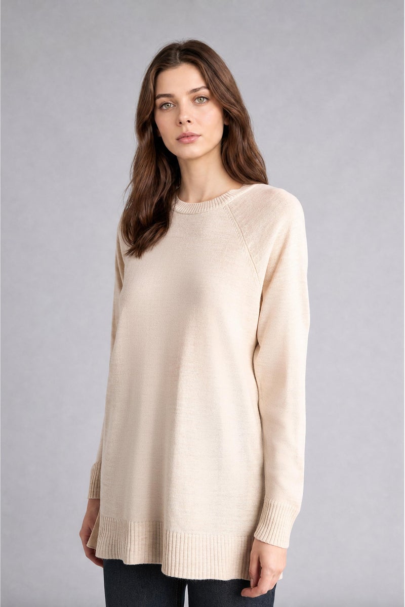 DeFacto Beige Woman Regular Fit Crew Neck Knit Tunic Casual - Image 3