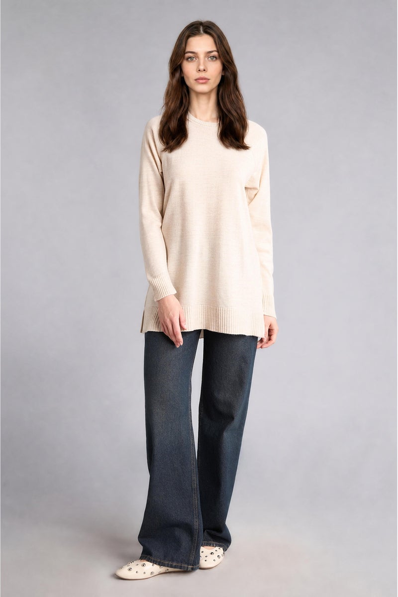 DeFacto Beige Woman Regular Fit Crew Neck Knit Tunic Casual - Image 2