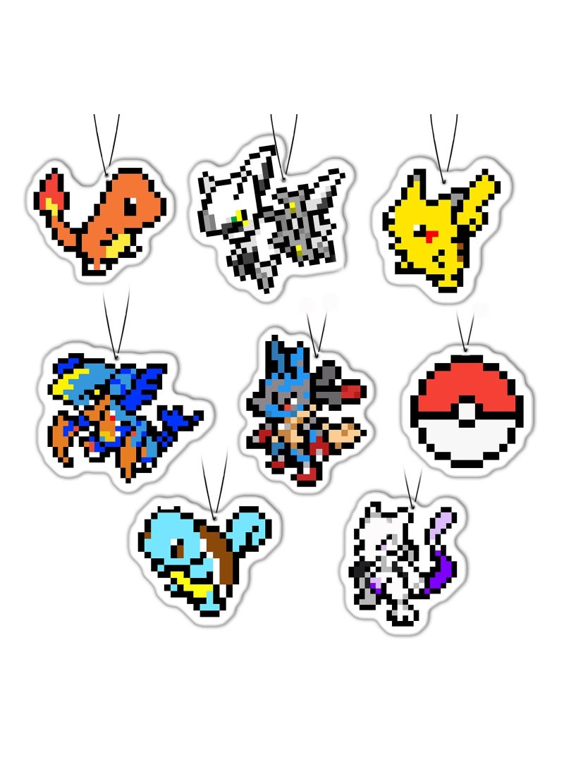 جي تي عطر هواء كرتوني معلق 8 قطع برائحة الثلج المنعشة هدايا إكسسوارات سيارات الألعاب الرجعية زينة عيد الميلاد للسيارة، زينة مرآة الرؤية الخلفية المعلقة، ديكور داخلي للسيارة - Image 1