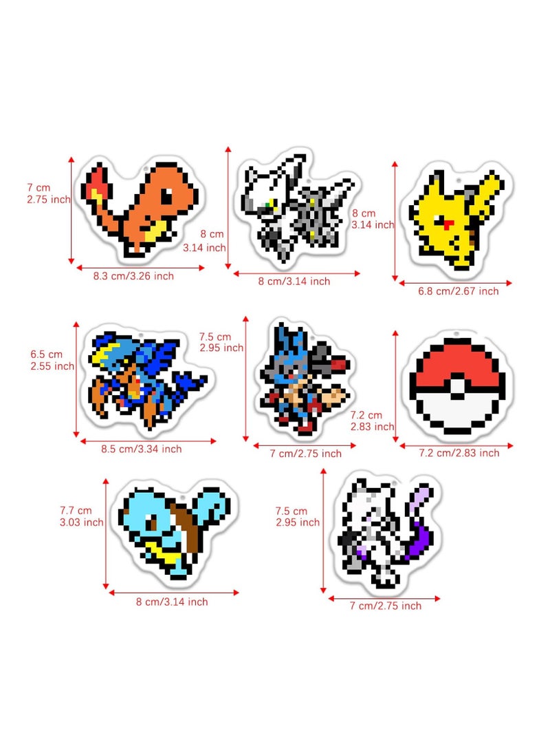 جي تي عطر هواء كرتوني معلق 8 قطع برائحة الثلج المنعشة هدايا إكسسوارات سيارات الألعاب الرجعية زينة عيد الميلاد للسيارة، زينة مرآة الرؤية الخلفية المعلقة، ديكور داخلي للسيارة - Image 2