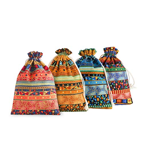 SumDirect Egyptian Ethnic Style Linen Burlap Bag 20Pcs 5×7 inches Gift Bags with Drawstring, Reusable Cotton Candy Bags for Wedding Party Favors - Image 1