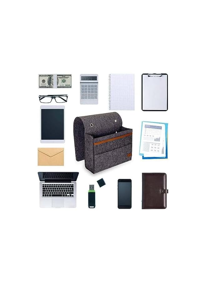 The Bros Felt Bedside Caddy Organizer, Bedside Pocket Storage Holder for Books, Tablet, TV Remote, Phone, Accessories, Fits Bed Rails, Sofa, Bunk Bed  - Image 2