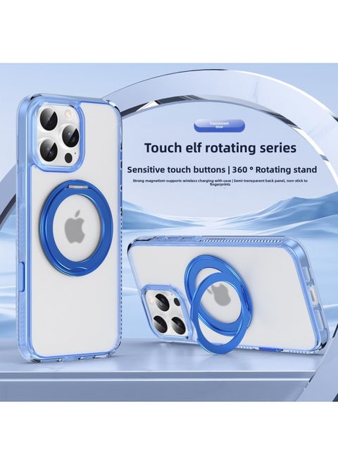 Suitable For Iphone 16promax Mobile Phone Case Camera Button Full Bag Magnetic Pivot Case For Iphone16pro Mobile Phone-Color:[transparent Blue] With Camera Active Button-magnetic Bracket-Applicable Model:For Iphone 16pro