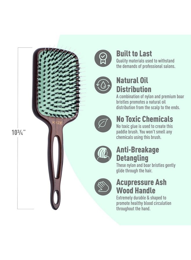 Mint فرشاة شعر مهنية بسيريات صديقة للبيئة بشعيرات خنزير للنساء من مينت; فرشاة متينة ضد الكسر لفك تشابك الشعر لجميع أنواع الشعر; مقبض خشبي مصنوع يدويًا مع وسادة شعيرات قابلة للغسل - Image 5