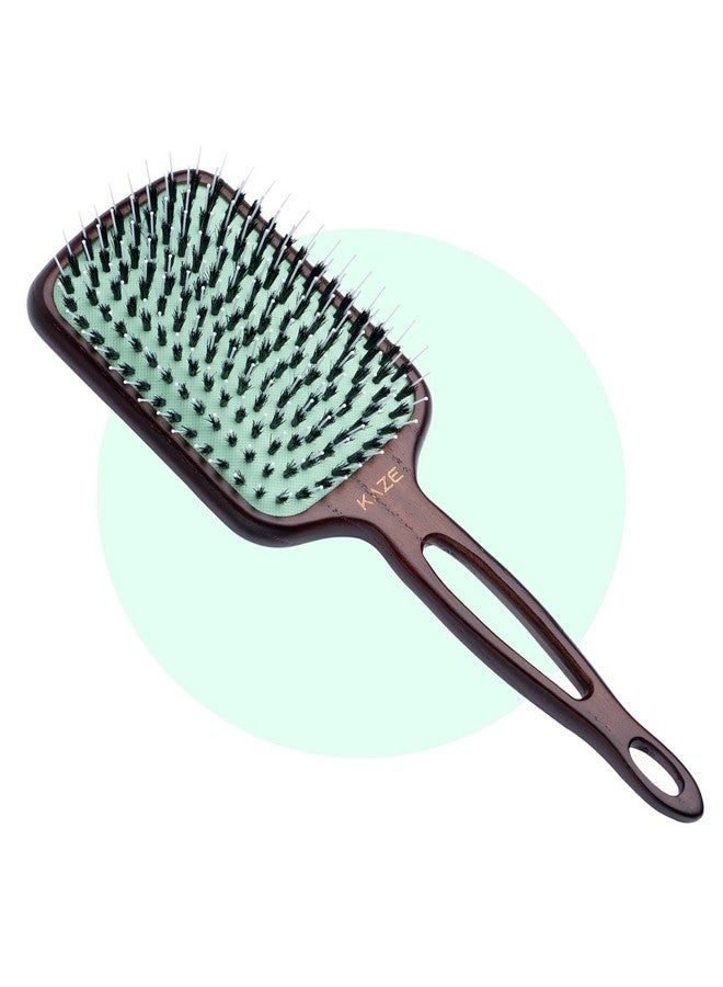 Mint فرشاة شعر مهنية بسيريات صديقة للبيئة بشعيرات خنزير للنساء من مينت; فرشاة متينة ضد الكسر لفك تشابك الشعر لجميع أنواع الشعر; مقبض خشبي مصنوع يدويًا مع وسادة شعيرات قابلة للغسل - Image 2