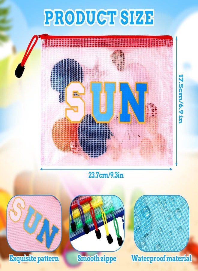 Kacctyen 12 Pcs Clear Sun Makeup Bag Beach Pool Summer Waterproof Makeup Sunscreen Pouch Portable Travel Preppy Mesh Bag Zipper Pouch Toiletry Storage Women Gift for Cosmetic Accessories(Blue,Sun) - Image 2