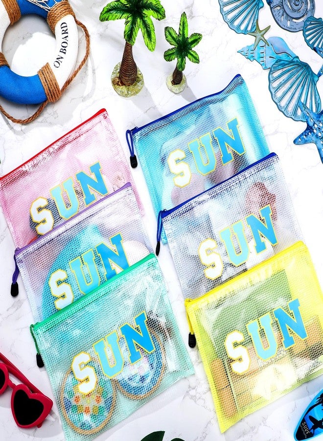 Kacctyen 12 Pcs Clear Sun Makeup Bag Beach Pool Summer Waterproof Makeup Sunscreen Pouch Portable Travel Preppy Mesh Bag Zipper Pouch Toiletry Storage Women Gift for Cosmetic Accessories(Blue,Sun) - Image 3