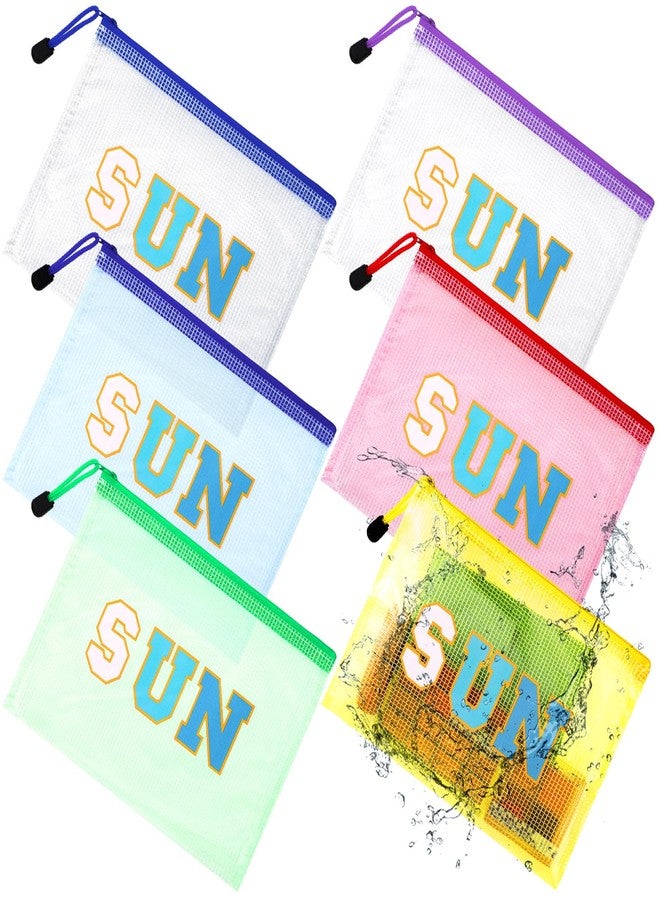 Kacctyen 12 Pcs Clear Sun Makeup Bag Beach Pool Summer Waterproof Makeup Sunscreen Pouch Portable Travel Preppy Mesh Bag Zipper Pouch Toiletry Storage Women Gift for Cosmetic Accessories(Blue,Sun) - Image 1