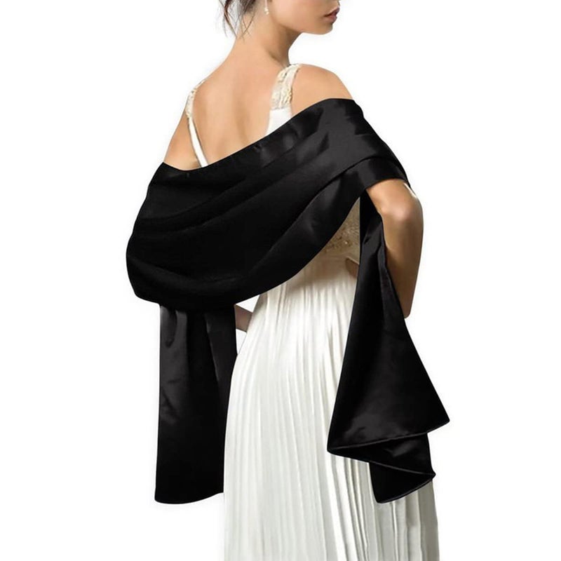 MLMW Black Shawl Wraps for Women Evening Dresses Formal Satin Shawl Wraps Dressy Extra Long for Wedding Party Bridesmaid Bridal Baby Shower Anniversary - Image 1