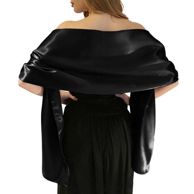 MLMW Black Shawl Wraps for Women Evening Dresses Formal Satin Shawl Wraps Dressy Extra Long for Wedding Party Bridesmaid Bridal Baby Shower Anniversary - Image 2