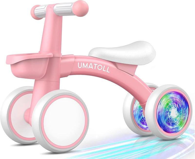 Umatoll Colorful Lighting Baby Balance Bike for 1 Year Old Boys Girls, 12-24 Months Toddler Bike with Basket, Adjustable Seat, First Birthday Gift - Image 1