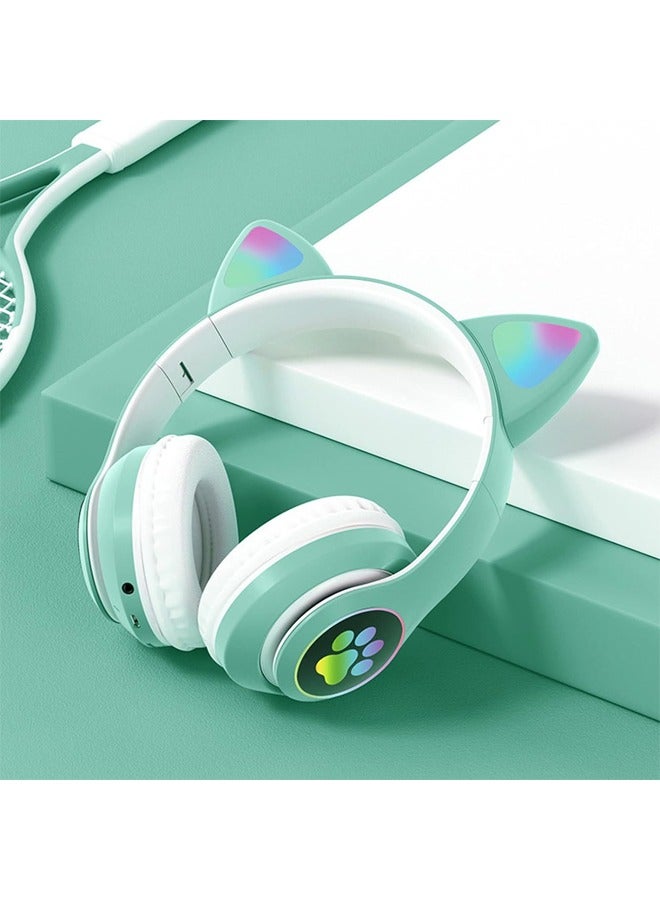 MIQIA Cat Ear Wired/Wireless Bluetooth Headphones with Built-In Microphone for Kids Light Up Bluetooth Foldable Headphones for Fun and Safe Listening Green - Image 5