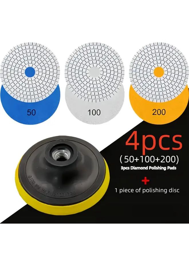 4pcs Diamond Polishing Pads Kit 100mm Wet Dry for Granite Marble Concrete Stone Quartz Polishing - Image 1