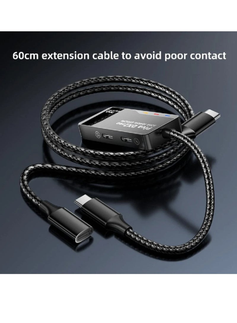piva BIVA DXZ PRO-L Type-C 3 in 1 AUX Port & 2 Type-C Ports with 60cm Extension Cable The connector comes with an aluminum alloy frame and double-sided tempered glass that reflects the high quality of the connector Black - Image 4