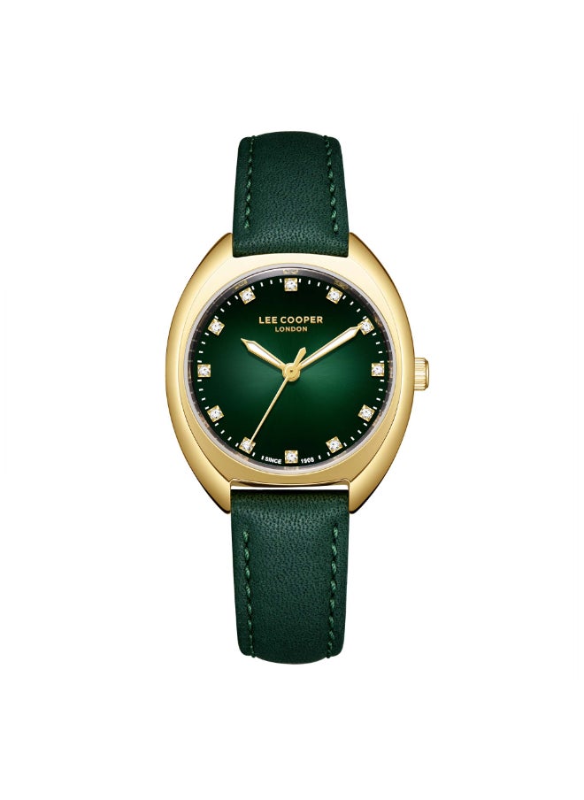 Lee Cooper ساعة لي كوبر النسائية، شاشة تناظرية وحزام جلدي - LC07988.177، أخضر  - Image 1