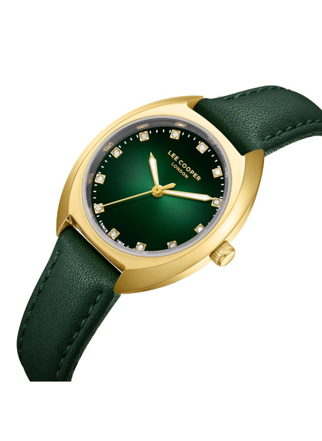 Lee Cooper ساعة لي كوبر النسائية، شاشة تناظرية وحزام جلدي - LC07988.177، أخضر  - Image 2
