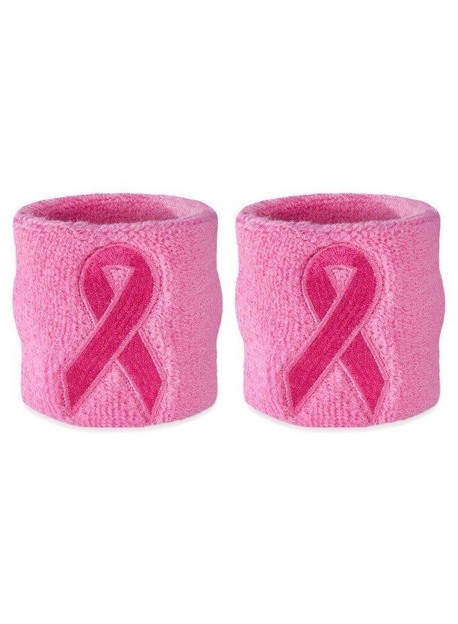Suddora Pink Ribbon Wristbands - Breast Cancer Awareness Sweatband Pairs (Pink) - Image 1