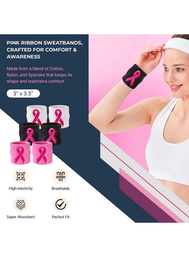 Suddora Pink Ribbon Wristbands - Breast Cancer Awareness Sweatband Pairs (Pink) - Image 2