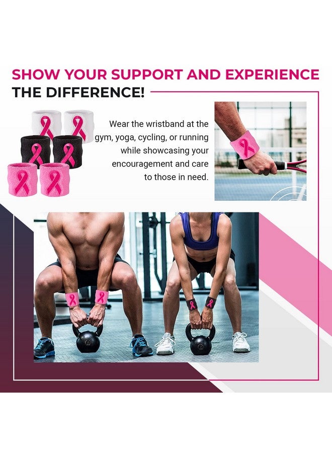 Suddora Pink Ribbon Wristbands - Breast Cancer Awareness Sweatband Pairs (Pink) - Image 3