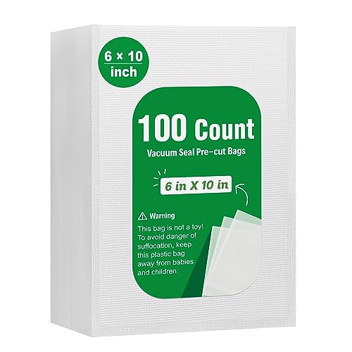 Syntus 100 Count Vacuum Sealer Bags Pint 6 x 10 inch for Seal a Meal Commercial Grade BPA Free Heavy Duty Precut Seal Bags Food Vac Bags for Storage Meal Prep or Sous Vide