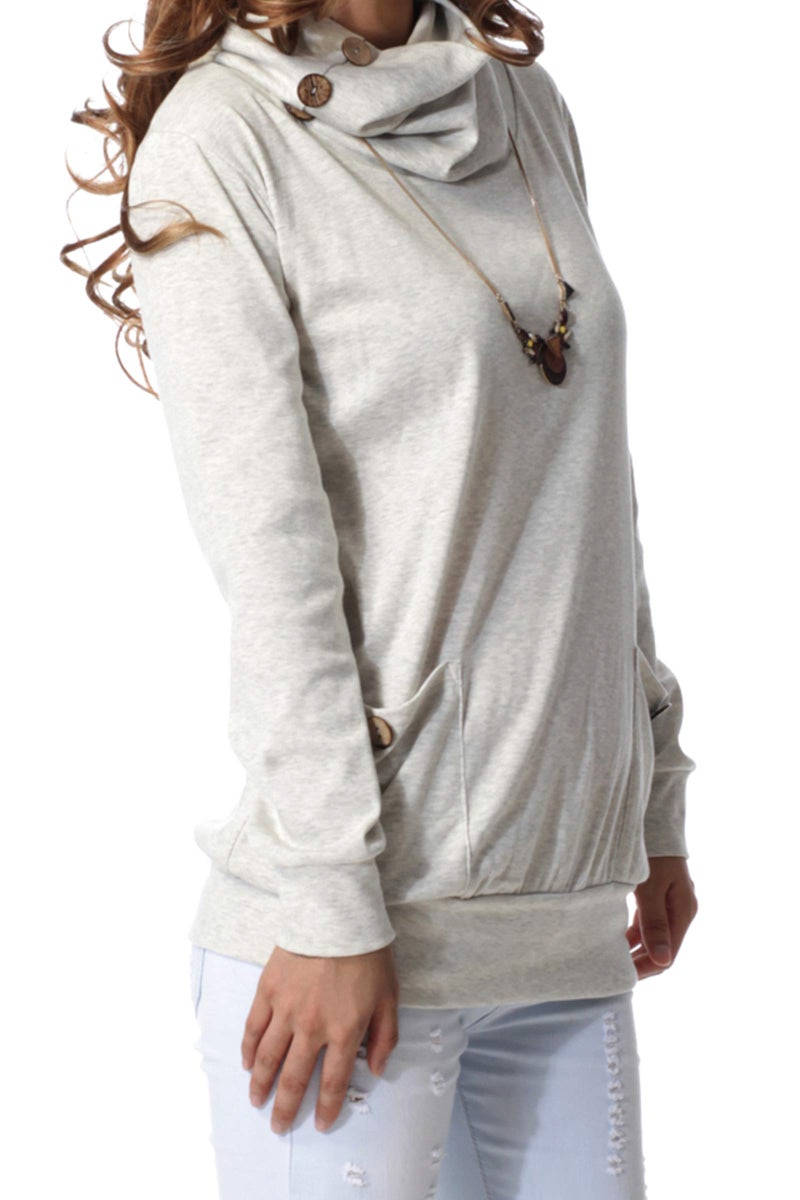 levaca Womens Shirts Casual Slim Fit Tunic Sweatshirts Sweaters Tops Gray L - Image 2